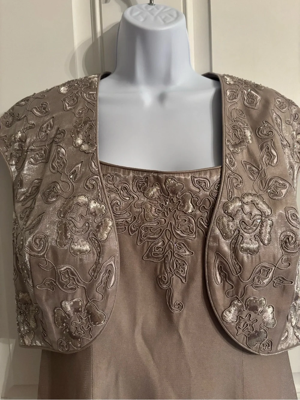 Alex Evenings Shimmering Dusty Beige Two-Piece Evening Set - Picture 8 of 9